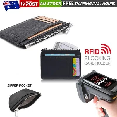 Mens Women Slim Genuine Leather Wallet Pocket Card Holder RFID Blocking Purse • $16.95