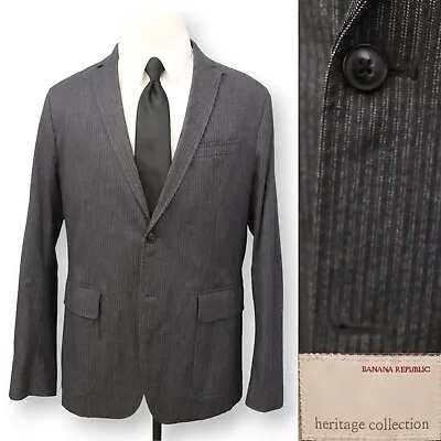 BANANA REPUBLIC Mens Gray Striped Two Button Sport Coat Suit Jacket Blazer 44 L • $49.99