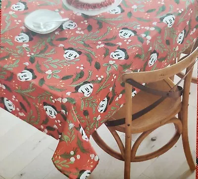 Fabric Woven Tablecloth 60 X84 Oblong DISNEY CHRISTMAS MICKEY MOUSE ON REDSNS • $32.99