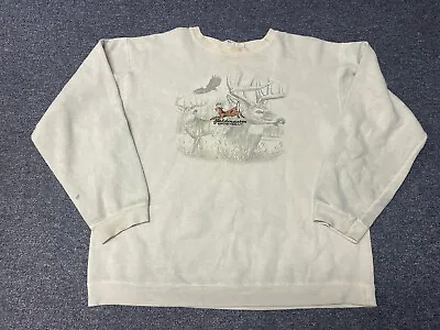 Vintage Deer Sweatshirt Mens L Hunting Embroidered Buck Nature Sweater • $23.99