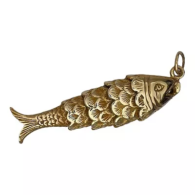 Fish Pendant / Charm - 9ct Yellow Gold - Moveable - 40x10mm • $273.91