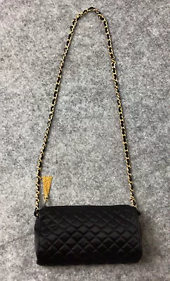 Diana Vicenza Shoulder Bag Small Black Gold Chain Nylon Strap Zipper Tassle NWOT • $33