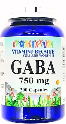 750mg GABA Gamma Aminobutyric Acid 200 Capsule Anxiety Stress Relaxation Support • $15.04