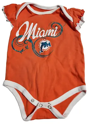 Miami Dolphins Girls Bodysuit Baby Romper Creeper Jump Suit 6/9 Month NFL • $7.99