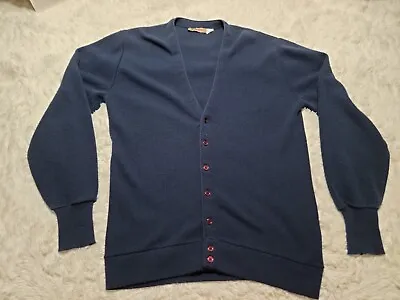 Jantzen Cardigan XLT Blue Grandpa Sweater V-Neck Mr. Rogers Red Buttons USA VTG • $19.95