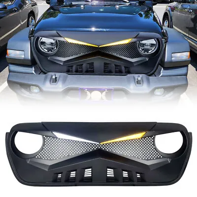 Front Grill Grille W/Off-Road & Amber Lights For 2018-2023 Jeep Wrangler JL JT • $136