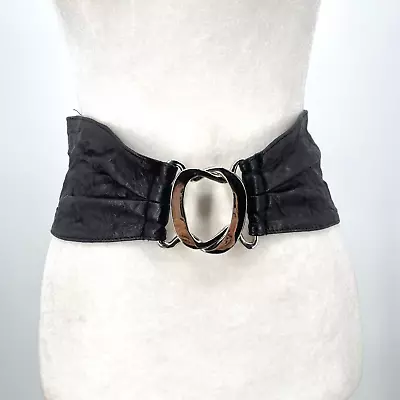 B-LOW THE BELT Womens S WIDE BLACK SOFT Real LEATHER DESIGNER SILVER BUCKLE USA • $28.99