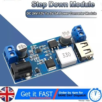 DC-DC 24V 12V To 5V 5A Step Down Power Supply Buck Converter USB Charging Module • £5.90