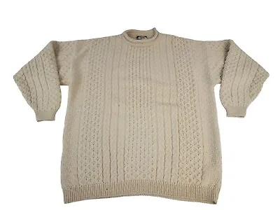 Gaeltarra Ireland IRISH Chunky Ivory Cable Sweater WOOL & ALPACA Size Large • $60