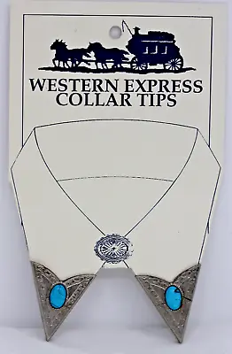 Western Express Screw On Shirt Collar Tips Oval Faux Turquoise Cabochons • £38.56