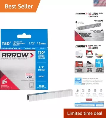 High-Quality Arrow T50 Staples - 1/2-Inch Leg Length 3/8-Inch Crown 1250 Count • $4.99