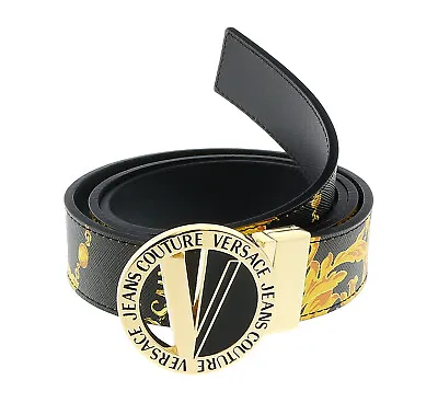 Versace Jeans Couture Black/Gold V-Emblem Cut Out  Buckle Chain Print  Belt- • $149.99