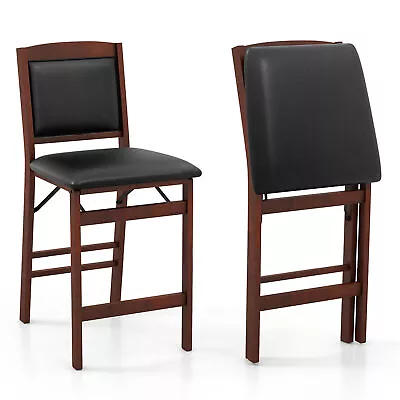 Set Of 2 Counter Height Chairs W/ Rubber Wood Legs Padded Seat & Backrest • $158.99