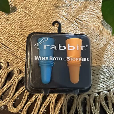 Rabbit 2 Air Tight Wine Stoppers NEW SEALED Metrokane Blue/orange Rubber/SS • $4.99