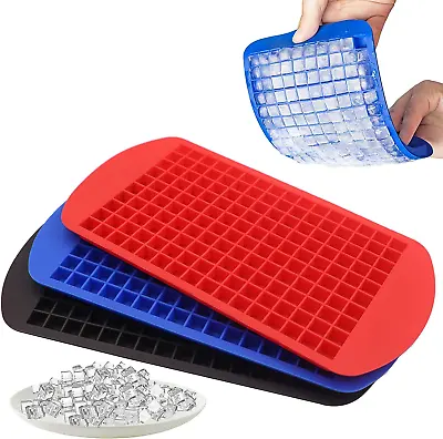Silicone Mini Ice Cube Trays 3 Pack 160 Crushed Ice Cube Molds Easy Release Sma • $10.47