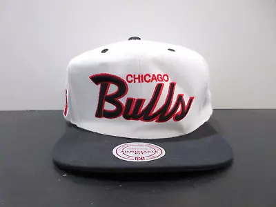 Chicago Bulls Hat Cap Snap Back White Script Mitchell & Ness NBA Basketball Mens • $19.90