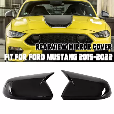 Gloss Black Rearview Side Mirror Cover Horn Style For Ford Mustang 2015-2021 • $27.99
