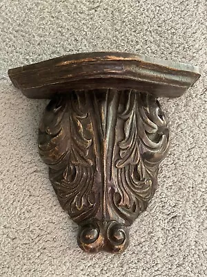 Carved Solid Wood Architectural Corbel Wall Shelf Sconce Dark Stain Handcrafted • $39