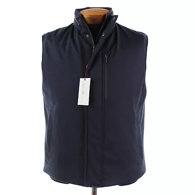 Luciano Barbera NWT 100% Wool Hooded Vest Size 58 (3XL US ) In Solid Blue • $982.49