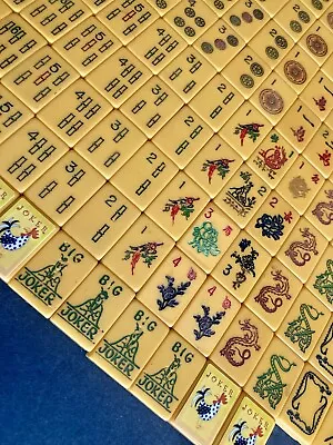 “Royal Depth” Brand Vintage Mahjong Bakelite 152Tile 8Jokers 1940s • $195