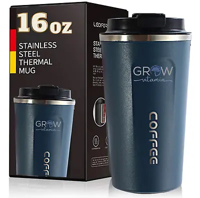 $15.95 • Buy 16 Oz Vacuum Sealed Steel Thermos Insulated Coffee Cup Travel Mug, Spill Proof.