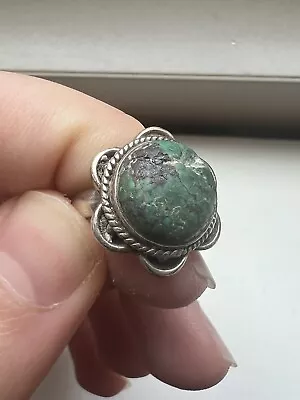 Vintage Turquoise Stone Sterling Silver Cabochon Ring Size 5 • $19.99