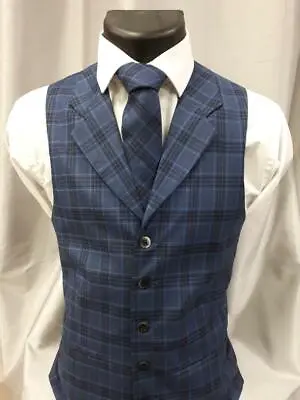 Men's & Boy's Waistcoats In A Blue Check Design Ideal For Weddings Fancy Dress • £10