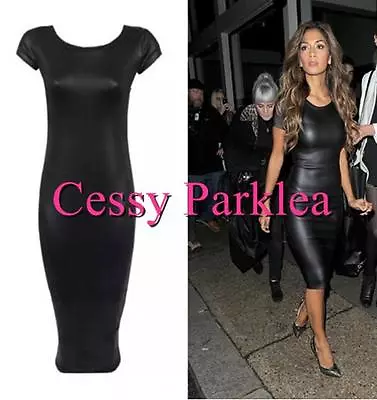 $19.95 • Buy SN-D4-1 Black Vinyl Wet Look Faux Leather Short Sleeves Pencil Dress  S-XXL 6-16