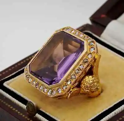9Ct Emerald Cut Simulated Amethyst Mens Large Bishop Ring 14K Yellow Gold Plated • $162.49