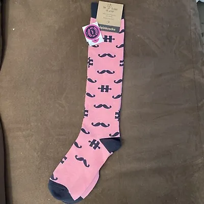 Pink Socks The World Is Full Of Good Men’s Socks Pink Mustache Graphic  • $20