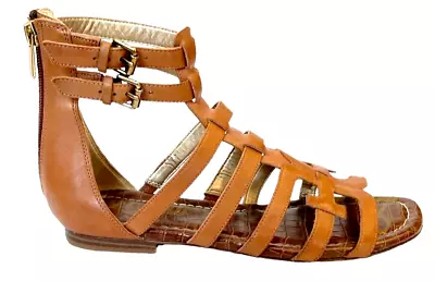 SAM EDELMAN Genuine LEATHER Berke GLADIATOR Brown FLAT Sandals Sz 8M  N1258 • £37.66