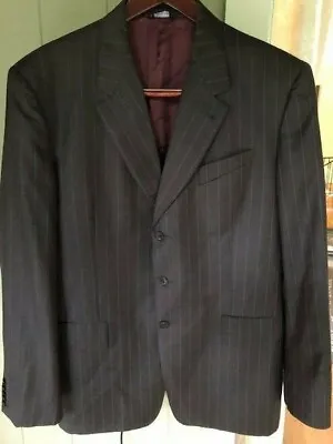 44R Paul Smith London 100% Wool Brown Striped Single Vent Flat Front Suit • $49.99