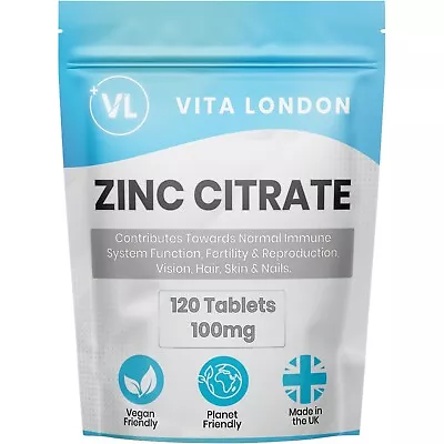 Zinc Tablets 100mg - 120 High Strength Zinc Citrate Tablets - Immune Health Acne • £5.99