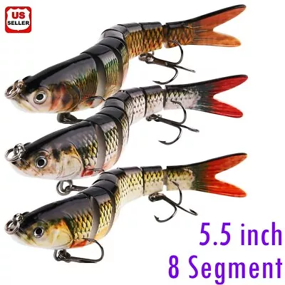  Fishing Lures 8-Segments Fish Bass Minnow Swimbait Tackle Hook Lure Crank Bait • $6.98