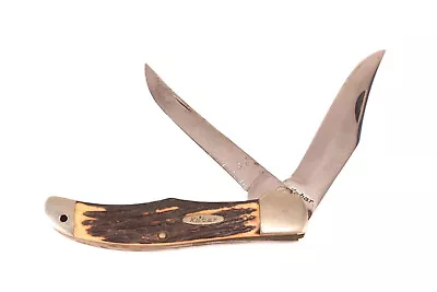 Vintage Kabar 2 Blade Dogs Head Hunter Stag Handle Folding Pocket Knife Tool • $64.99