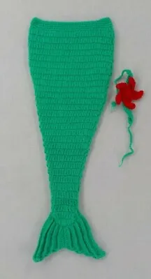 24 In Infant Sized Knit Green Mermaid Tail Blanket With Red Flower Headband Nwot • £15.41