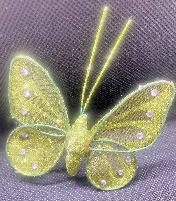 Mesh Butterfly - Green With Glitter & Gem Detailing - 8cm Wingspan • £1.50