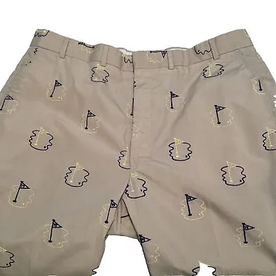 Brooks Brothers Mens Khaki Pant Golf Embroidered Flat Front Made In USA 38x31 • $38