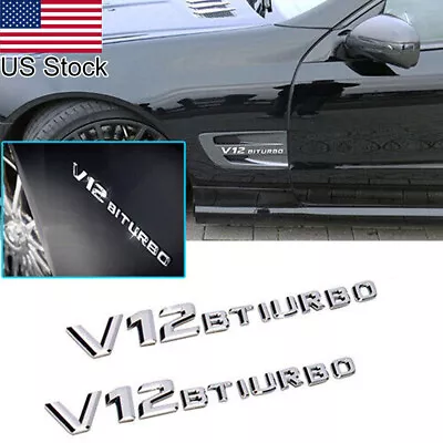 For Mercedes Benz CL63 S65 G63 AMG Chrome Fender V12 BITURBO Emblems Badge 2x • $21.99