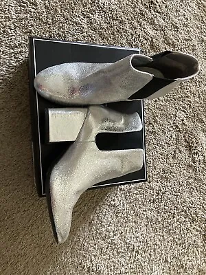 Mia Zelma Metallic Silver Ankle Chelsea Boots Size 8 M Chunky Heel • $28