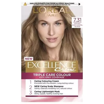 L'Oreal Excellence Creme Colour 7.31 Natural Dark Caramel Blonde (3 PACKS) • £31.87