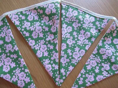 Green + Pink Fabric Bunting. Floral. Handmade. Nursery Bedroom. Party. Garden. • £6