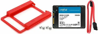 Crucial 1TB 2.5 SATA SSD Drive + Desktop PC 3.5 Bay Mount+Screws+Cable HDD BX500 • $125