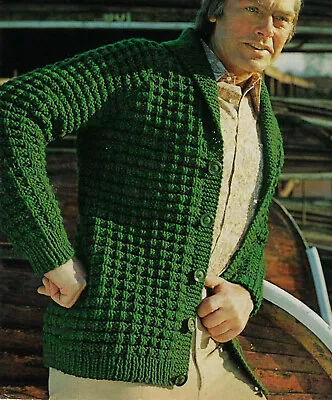 Mens Textured Shawl Collar Jacket Cardigan KNITTING PATTERN Chunky 36 - 42  Easy • £2.15