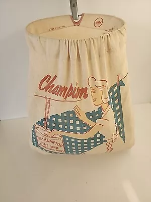 Vintage CHAMPION CLOTH CLOTHESPIN BAG Hanging Bracket Always Open Top 1959s Era • $24.95