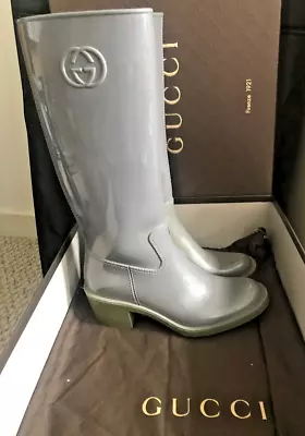 £59.99 • Buy Gucci Rain Festival Rubber Boots Grey Light , Logo Size 38 EU - UK 5 - USED