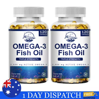 2Pack Omega 3 Fish Oil 3x Strength 2500Mg Capsules-Heart Brain & Joint Support • $39.99