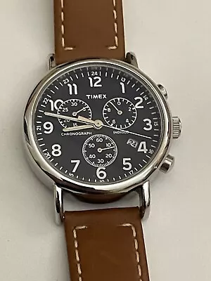 Timex Weekender Chronograph 40mm Silver Brass Case With Tan Lether Strap. • $45