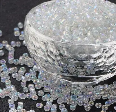 £2.89 • Buy 50g RAINBOW AB LUSTRE CLEAR GLASS SEED BEADS 11/0 2mm 8/0 3mm 6/0 4mm