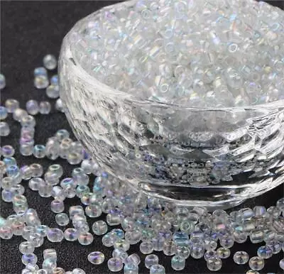 £2.99 • Buy 50g RAINBOW AB LUSTRE CLEAR GLASS SEED BEADS 11/0 2mm 8/0 3mm 6/0 4mm